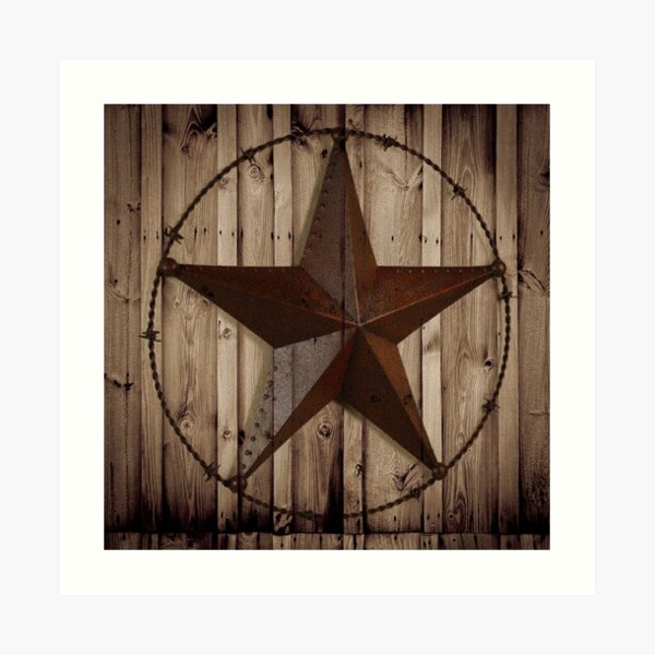 primitive western country barn wood grunge texas star Art Print