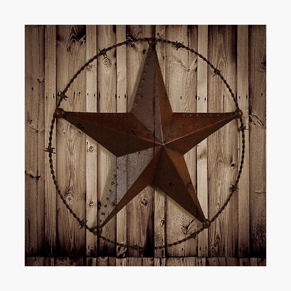 primitive western country barn wood grunge texas star Photographic Print