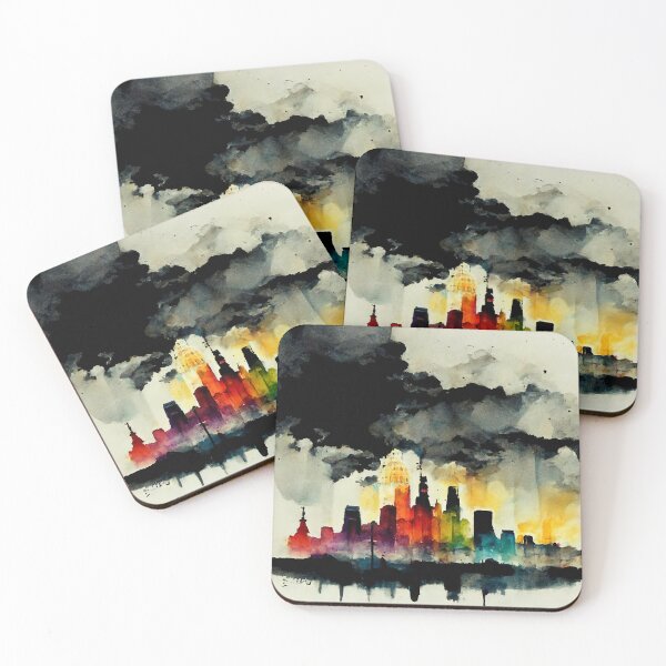 Item preview, Colorful City Skyline Watercolor designed and sold by NuminousYes.