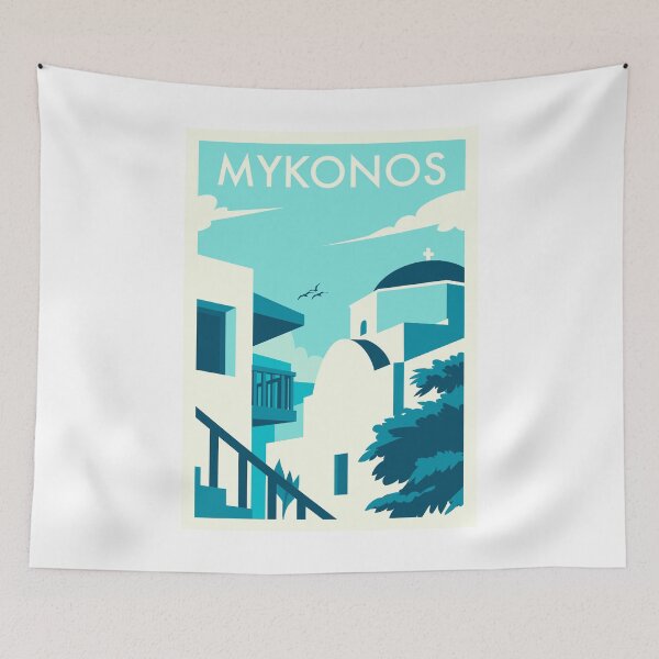 Aperçu de l'œuvre Île grecque de la mer Égée de Mykonos Poster créée et vendue par Happy Puppy Print On Demand.