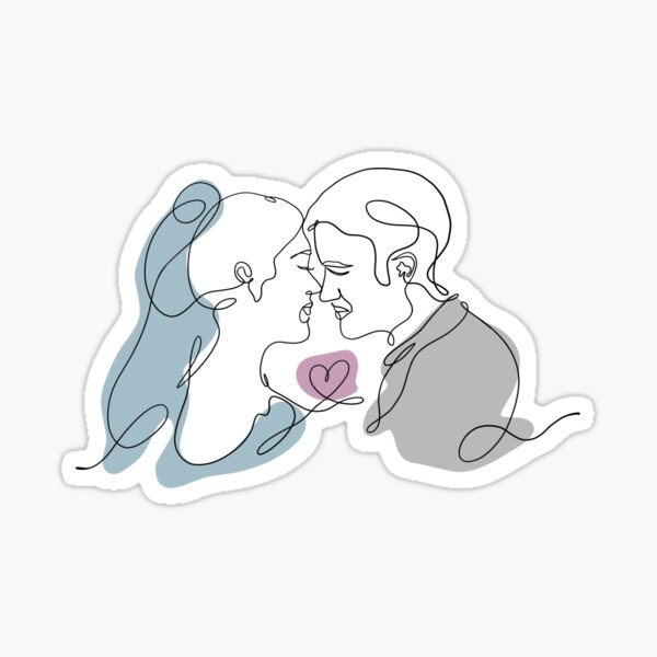 "Single line art couple kiss." Sticker for Sale by NokzArt Redbubble