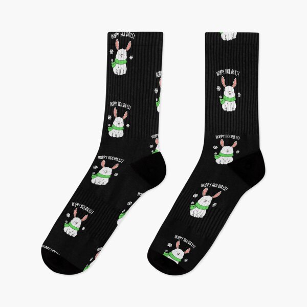 Item preview, Hoppy Holidays Funny Christmas Rabbit Puns (Dark BG) designed and sold by punnybone.