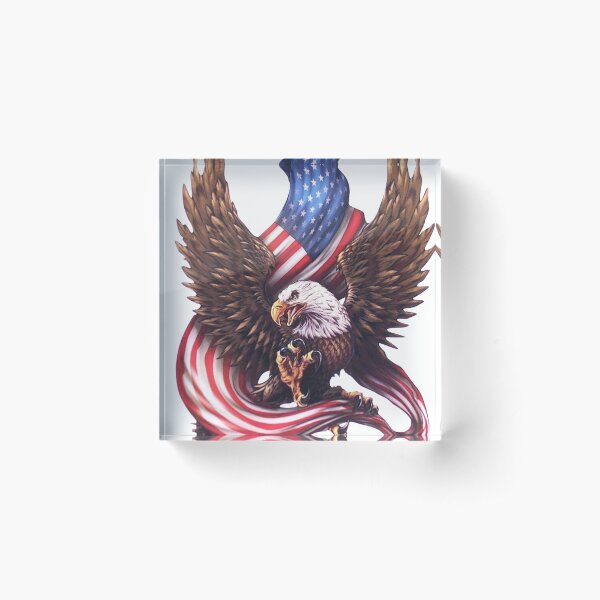 USA Flag Bald Eagle American Flag Acrylic Block