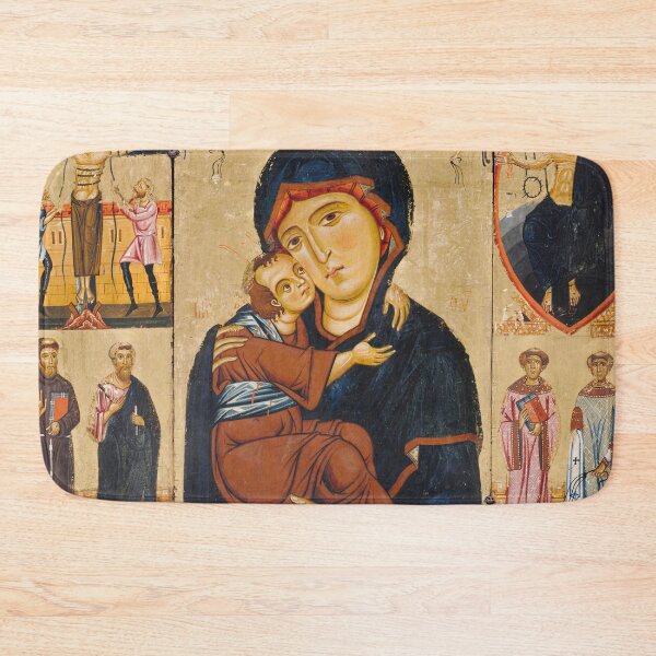 Artikelvorschau, Jungfrau und Kind mit Heiligen Byzantinische Kunst, 13. Jahrhundert entworfen und verkauft von Vintage Wall Art.