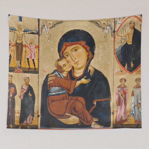 Artikelvorschau, Jungfrau und Kind mit Heiligen Byzantinische Kunst, 13. Jahrhundert entworfen und verkauft von Vintage Wall Art.