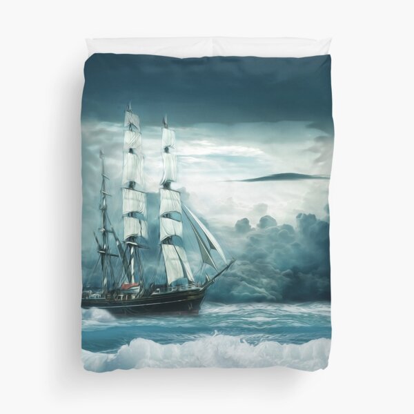 Blue Ocean Ship Storm Clouds Duvet Cover