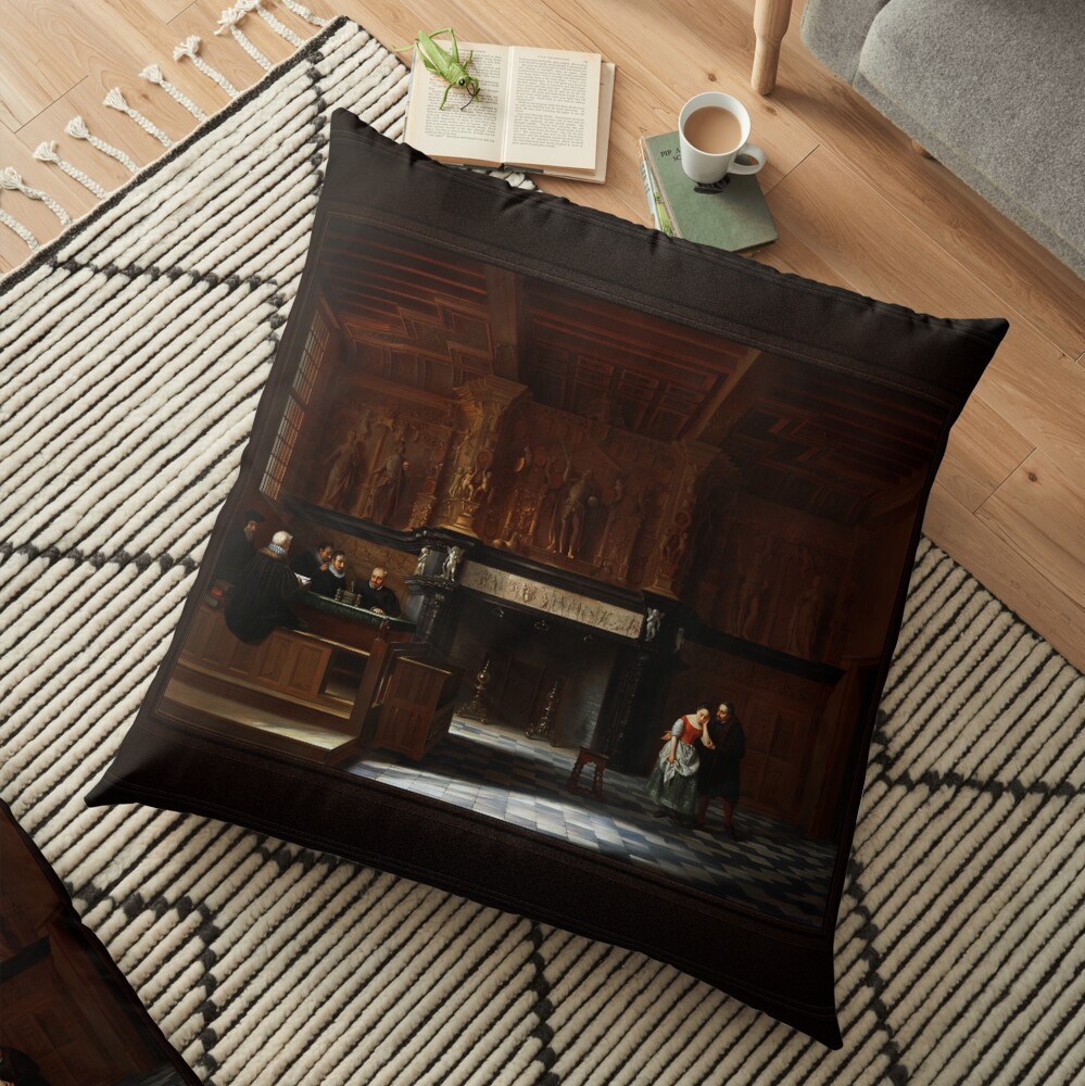 The Courtroom Of The Burgt Vrije, In Bruges by François Joseph Corneille Haseleer - The Authority Of Judges 2 The Courtroom Of The Burgt Vrije, In Bruges by François Joseph Corneille Haseleer Remastered Xzendor7 Classical Art Old Masters Reproductions Floor Pillow
