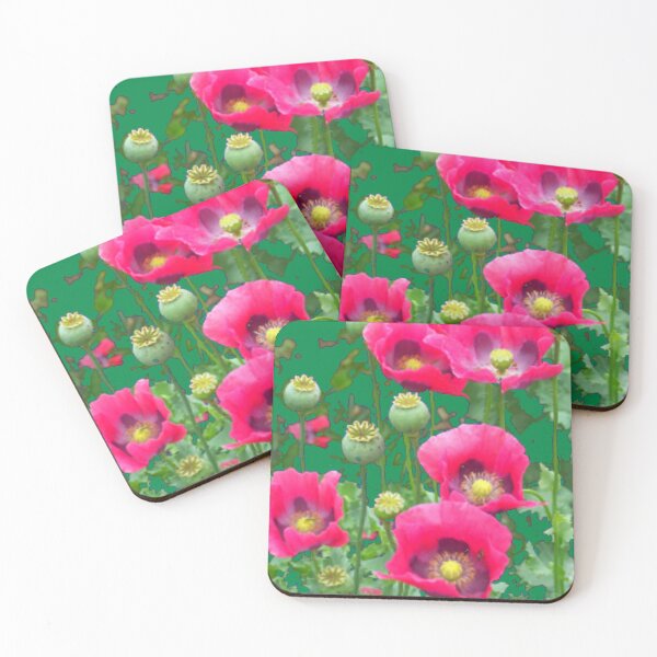 Item preview,   PINK POPPY GARDEN FLOWERS PATTERN TEAL ART designed and sold by sharlesart.