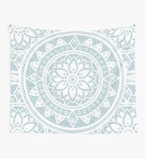 Duck Egg Blue & White Patterned Flower Mandala Wall Tapestry