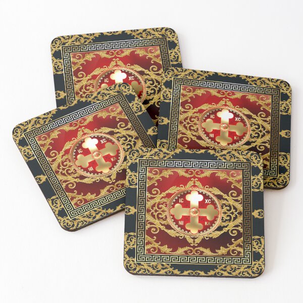 Item preview, Greek Orthodox Cross Baroque Red Gold Black Greek Keys designed and sold by Yiorgos Designs.