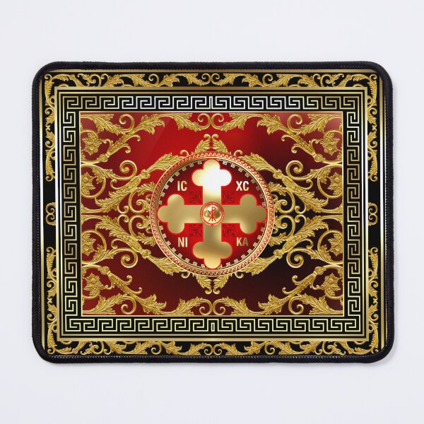 Item preview, Greek Orthodox Cross Baroque Red Gold Black Greek Keys designed and sold by Yiorgos Designs.