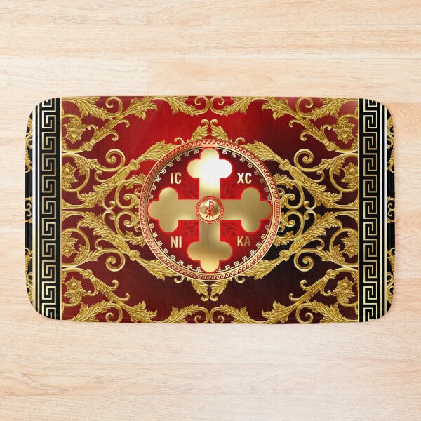 Item preview, Greek Orthodox Cross Baroque Red Gold Black Greek Keys designed and sold by Yiorgos Designs.