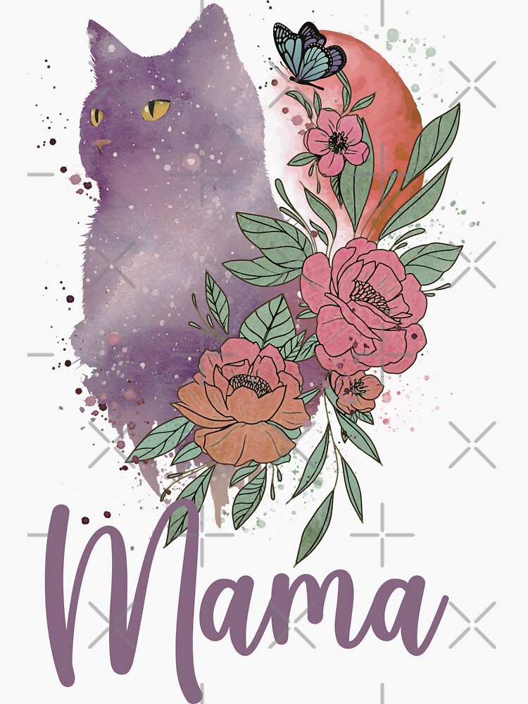 "Cat Mama Watercolor Roses" Sticker for Sale by HappyLifeCreate Redbubble