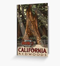 Redwood-Nationalpark-Kalifornien-Weinlese-Reise-Abziehbild Grußkarte