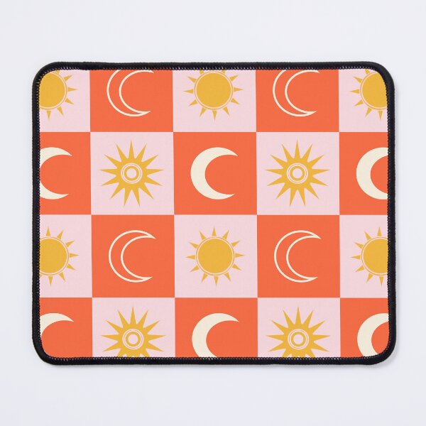 Item preview, Checkered Pattern with the Moon and the Sun on Pink and Reddish Orange designed and sold by Ceyda Bolat.