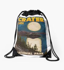 Crater Lake National Park Vintage Travel Decal - Night Scene Drawstring Bag