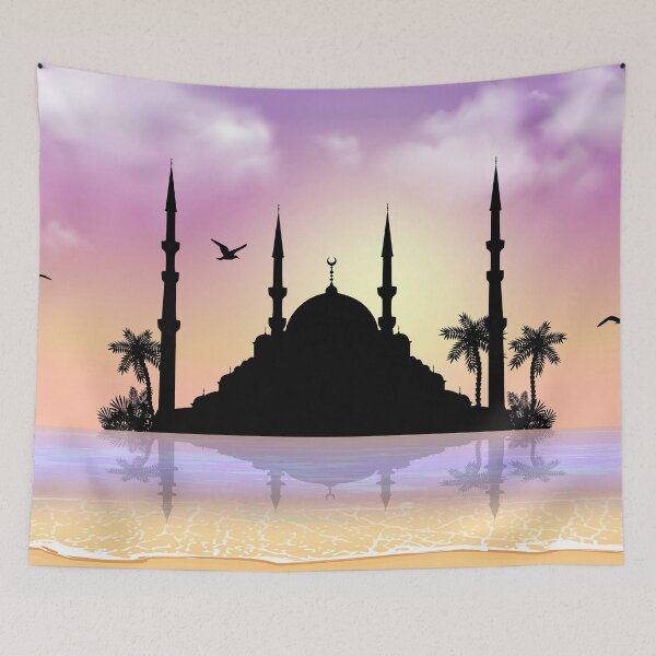 Item preview, Silhouette of a mosque at sunset sea, muslim religion designed and sold by Familyshmot.