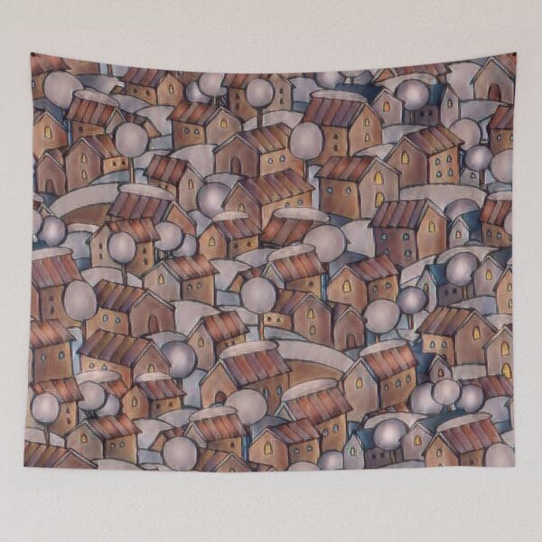 Item preview, Fairy Tale Winter Village Landscape - Winter Village Art designed and sold by antevasinart.