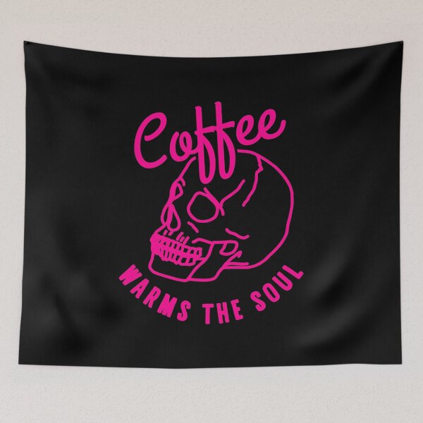Item preview, halloween skull Coffee warms the soul pink designed and sold by Gossip Rag.