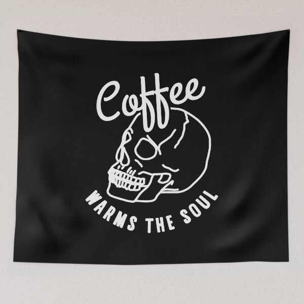 Item preview, halloween skull Coffee warms the soul white designed and sold by Gossip Rag.