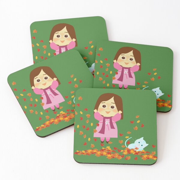 Item preview, Girl and cat enjoy the fall designed and sold by Laura Greco.