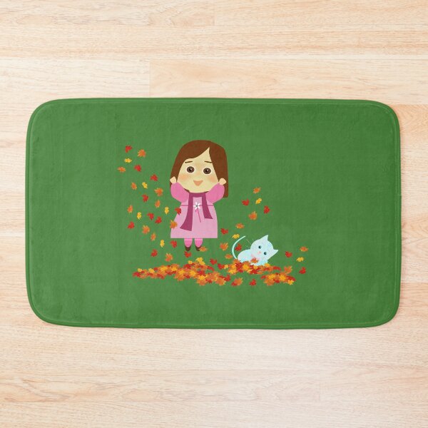 Item preview, Girl and cat enjoy the fall designed and sold by Laura Greco.
