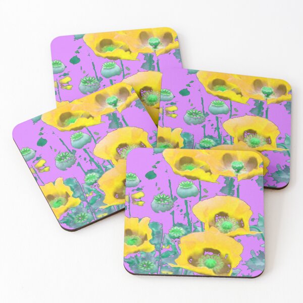 Item preview, YELLOW POPPY FLOWERS GARDEN LILAC COLOR ART designed and sold by sharlesart.