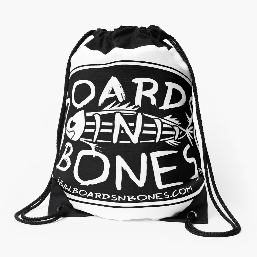 BoardsNBones - Black Logo Drawstring Bag