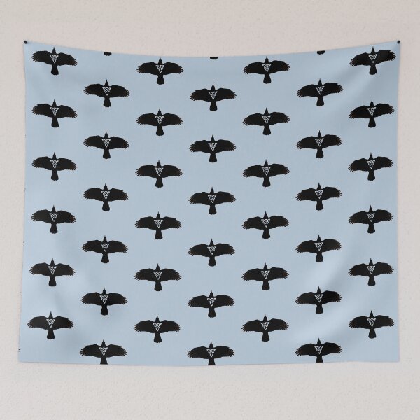 Item preview, Celtic Raven in Flight on grey designed and sold by ingridthecrafty.