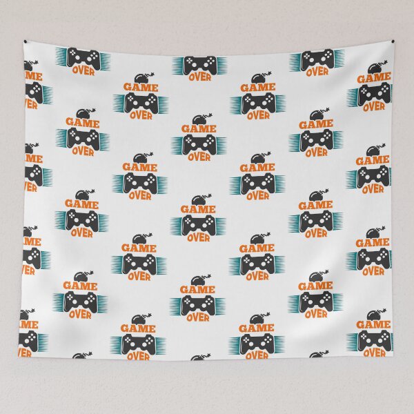 Item preview, Game Over - Gamer Designs - orange blue black designed and sold by Marcia Motivos.