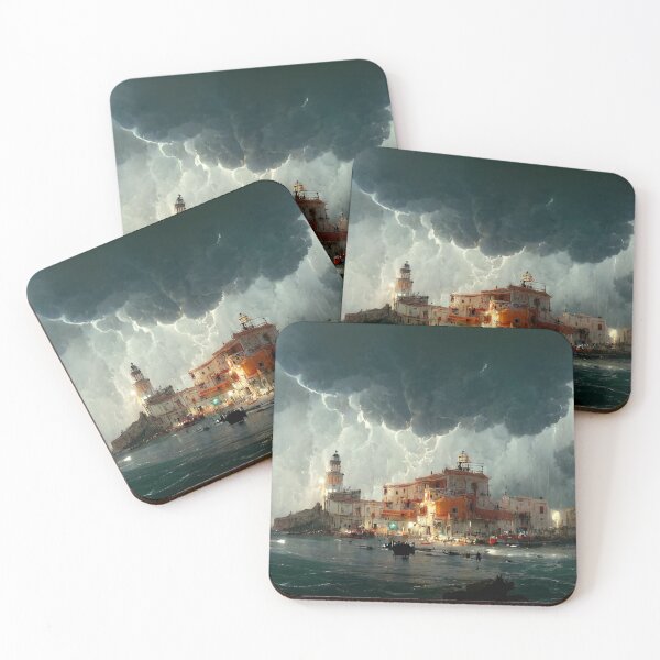 Item preview, Stormclouds over a Coastal City Digital Painting designed and sold by RadicalWombat.