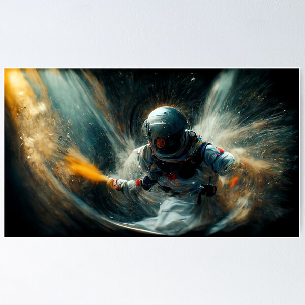 Aperçu de l'œuvre Astronaute à travers le vortex Midjourney créée et vendue par AICustomArt ⭐⭐⭐⭐⭐.