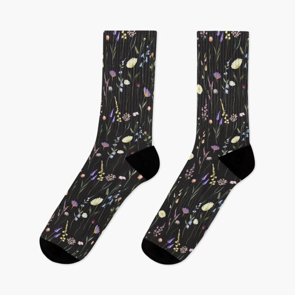 Item preview, Pretty Purple and Yellow Wildflower Pattern on Black Background designed and sold by ElishaKayne.