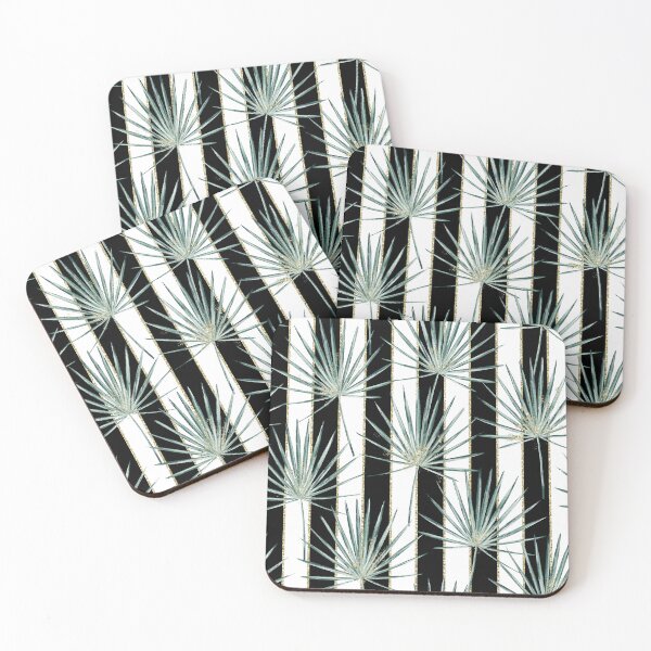 Item preview, Palm leaves on black and white stripes glittered designed and sold by Elena Ivan - Papadopoulou.