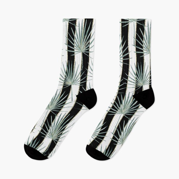 Item preview, Palm leaves on black and white stripes glittered designed and sold by Elena Ivan - Papadopoulou.