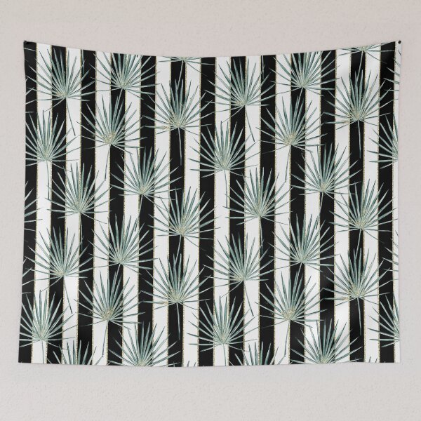 Item preview, Palm leaves on black and white stripes glittered designed and sold by Elena Ivan - Papadopoulou.