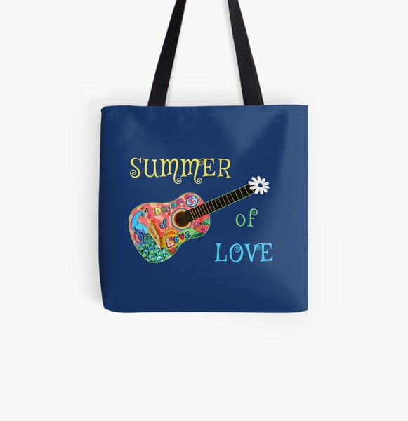 Summer of Love Hippie Peacock Guitar All Over Print Tote Bag