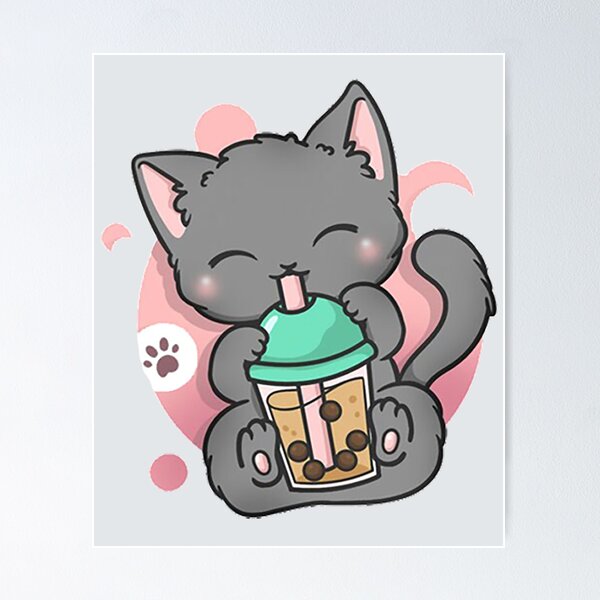 Kawaii Neko Cat Pink Japanese Bubble Tea Kitty Boba Drink Poster for Sale  by ZNOVANNA