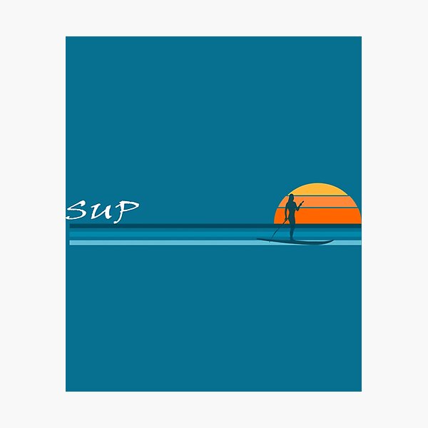 Item preview, Stand up paddle board orange sun above blue waves   designed and sold by VintageStoree.