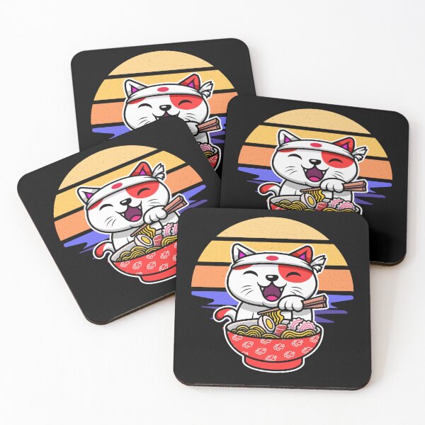 Item preview, Funny Cute Cats eats Noodles Ramen Kawaii Anime Japanese designed and sold by Mac Store.