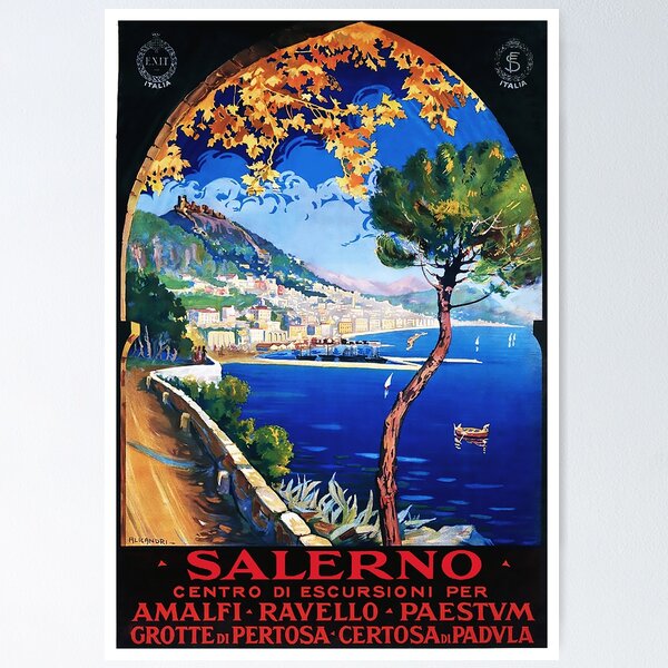 Item preview, Salerno Italy Vintage Travel Poster designed and sold by redoARTstore.