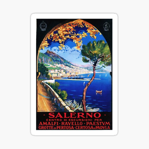 Item preview, Salerno Italy Vintage Travel Poster designed and sold by redoARTstore.