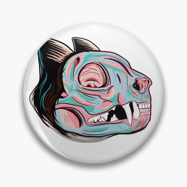 Item preview, Cat skull illustration  pink, blue green designed and sold by Colonels  Basement.