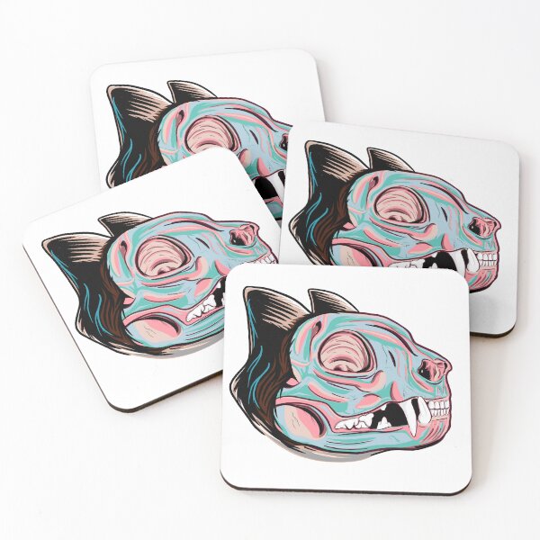 Item preview, Cat skull illustration  pink, blue green designed and sold by Colonels  Basement.
