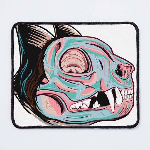 Item preview, Cat skull illustration pink, blue green designed and sold by Colonels Basement.