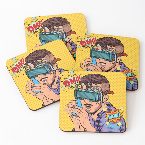 Item preview, Hipster Man in Virtual Reality Headset Talking On The Phone, Funny VR Gifts For Gamers, Virtual Reality Comic designed and sold by Pointit.