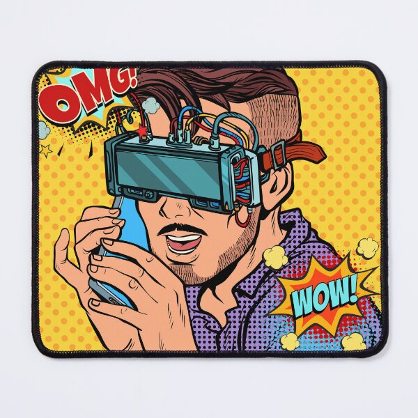 Item preview, Hipster Man in Virtual Reality Headset Talking On The Phone, Funny VR Gifts For Gamers, Virtual Reality Comic designed and sold by Pointit.
