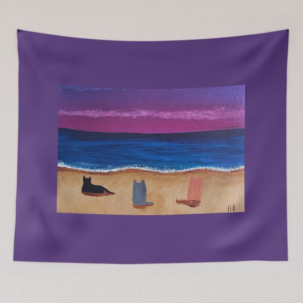Item preview, Three cats on the beach of a lake or ocean designed and sold by catladyjoy.