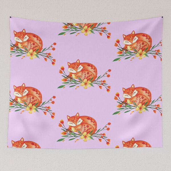 Item preview, Sleeping fox woodland watercolor painting designed and sold by pinkyfish1010.