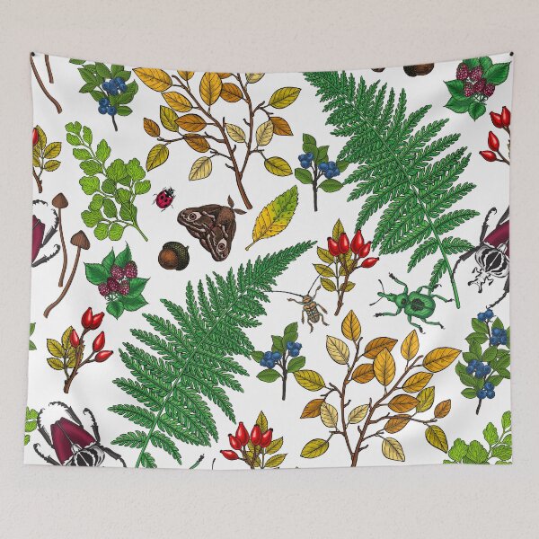 Item preview, Forest berries, leaves and bugs on white designed and sold by Katerina Mitkova Kirilova.